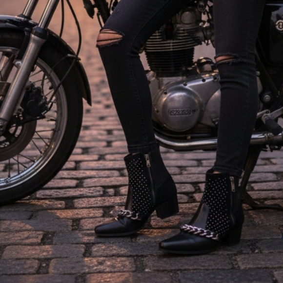 Balmain Shoes - BALMAIN Paris Ella Black Suede short boot chain zippers studs italy 37.5 us 7.5